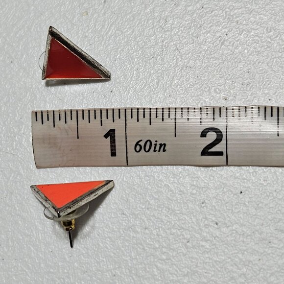 Retro Geometric Triangle Orange Silver Stud Earrings 80s 90s Fashion Jewelry - Picture 3 of 3